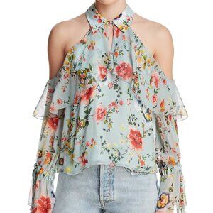 Alice + Olivia Floral Cold Shoulder Blouse - Blue and Red